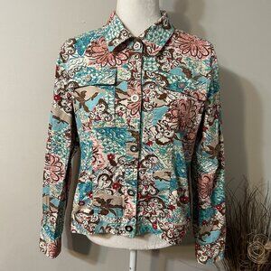 West Palm Denim Jacket Women Multicolor Patchwork Floral Paisley Cotton Blend L